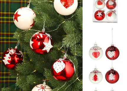 Glas Weihnachtskugeln, Rot & Weiß, 6 cm, 6er Set TK Gruppe® Grosshandel 
