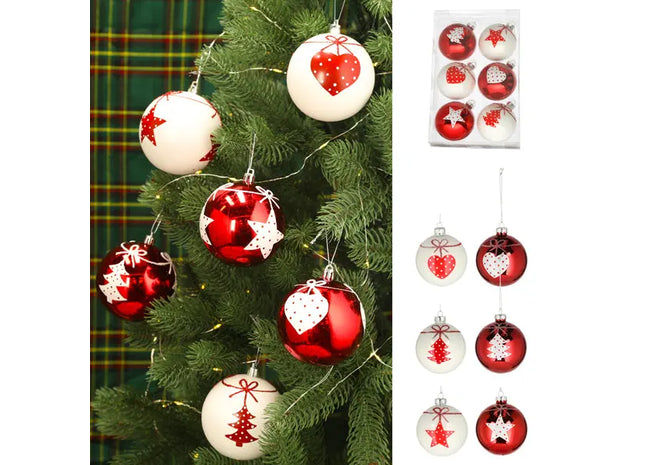 Glas Weihnachtskugeln, Rot & Weiß, 6 cm, 6er Set TK Gruppe® Grosshandel 