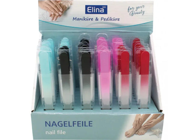 Glass Nail Buffer 14x1cm: 4 Assorted Hues Showcased - Professional Nail Shaping Tools TK Gruppe® Grosshandel 
