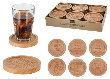 Glasuntersetzer mit Holzakzent, 6er-Set, 11,5cm – Elegante Tischaccessoires TK Gruppe® Grosshandel 