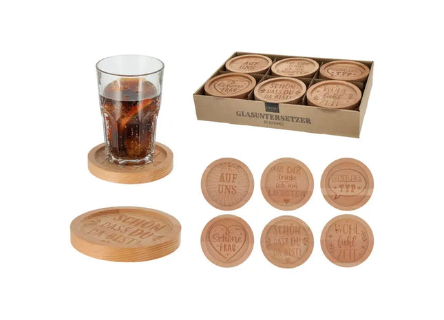 Glasuntersetzer mit Holzakzent, 6er-Set, 11,5cm – Elegante Tischaccessoires TK Gruppe® Grosshandel 