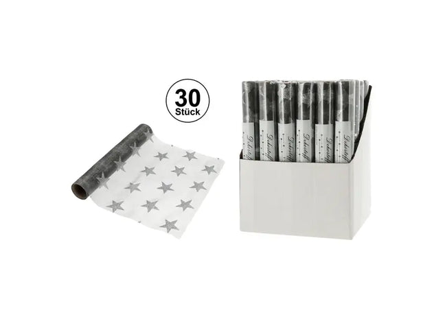 Glimmernde Silbersterne: Grauer Glitzer-Dekostoff, ca. 28x200cm - Elegantes Heimtextil TK Gruppe® Grosshandel 