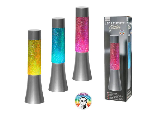Glitter Leuchte mit farbwechselnder LED, Höhe 34cm – Dynamische Raumbeleuchtung TK Gruppe® Grosshandel 