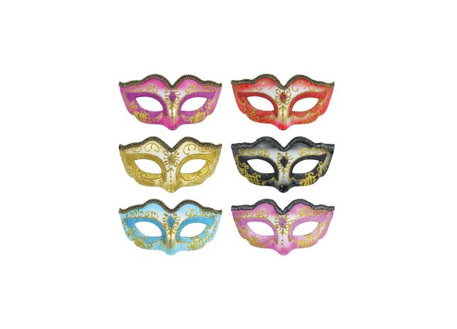 Glitzer-Augenmaske mit metallischem Rand, 6 verschiedene Farben TK Gruppe® Grosshandel 