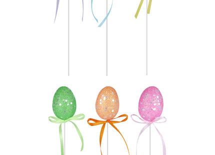 Glitzer-Ostereier 4x2,5 cm mit Picks 20 cm, 6er-Set - Partydekoration TK Gruppe® Grosshandel 