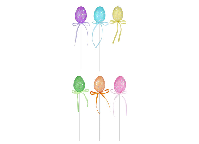 Glitzer-Ostereier 4x2,5 cm mit Picks 20 cm, 6er-Set - Partydekoration TK Gruppe® Grosshandel 