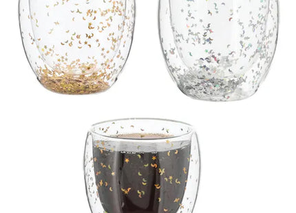 Glitzer Thermoglas Set, 2 Stück, Doppelwandig isoliert, 250ml TK Gruppe® Grosshandel 