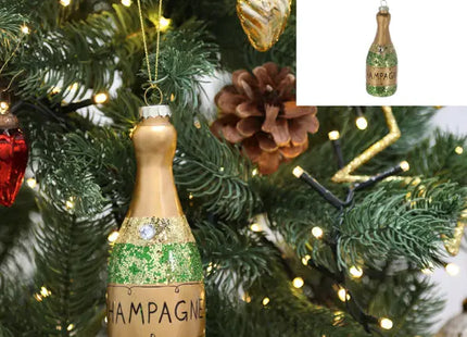 Glitzernde Glas-Champagnerflasche Weihnachtsbaum-Anhänger, 14cm Hoch TK Gruppe® Grosshandel 