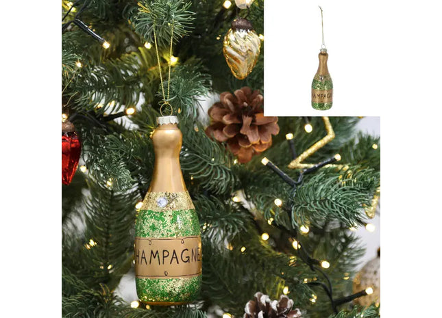 Glitzernde Glas-Champagnerflasche Weihnachtsbaum-Anhänger, 14cm Hoch TK Gruppe® Grosshandel 