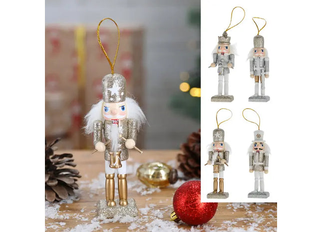 Glitzernde Gold-Silber Nussknacker - Set von 4, 13cm Höhe - Festliche Weihnachtsdekoration TK Gruppe® Grosshandel 
