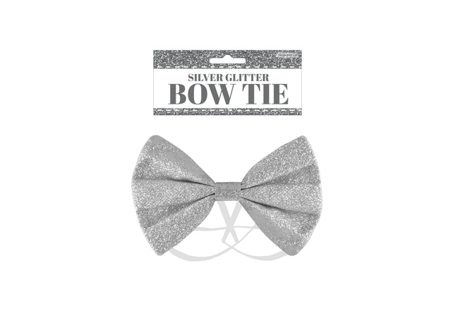 Glitzernde silberne Fliege, 12 x 7 cm, edles Accessoire für besondere Anlässe TK Gruppe® Grosshandel 