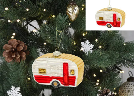 Glitzernder Glas-Camper Weihnachtsbaum-Anhänger, Festlich, 11cm Breit TK Gruppe® Grosshandel 