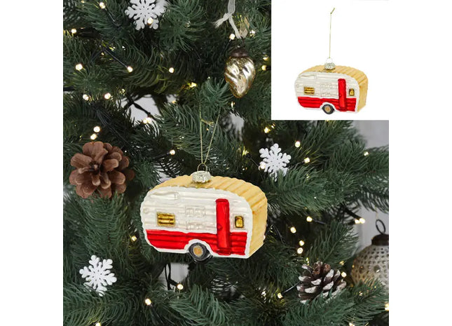 Glitzernder Glas-Camper Weihnachtsbaum-Anhänger, Festlich, 11cm Breit TK Gruppe® Grosshandel 