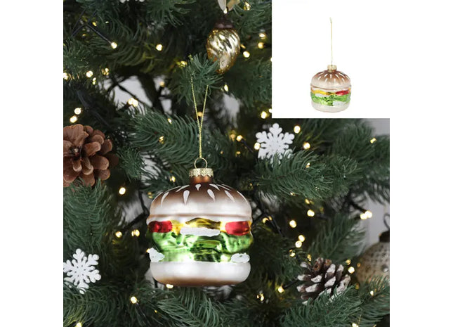 Glitzernder Glas-Hamburger Weihnachtsbaum-Anhänger, Festliche Deko, 10cm TK Gruppe® Grosshandel 