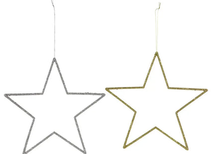 Glitzernder Sternenhänger, 2er-Set, Mittel, Ca. 18 cm Durchmesser - Leuchtende Deko TK Gruppe® Grosshandel 