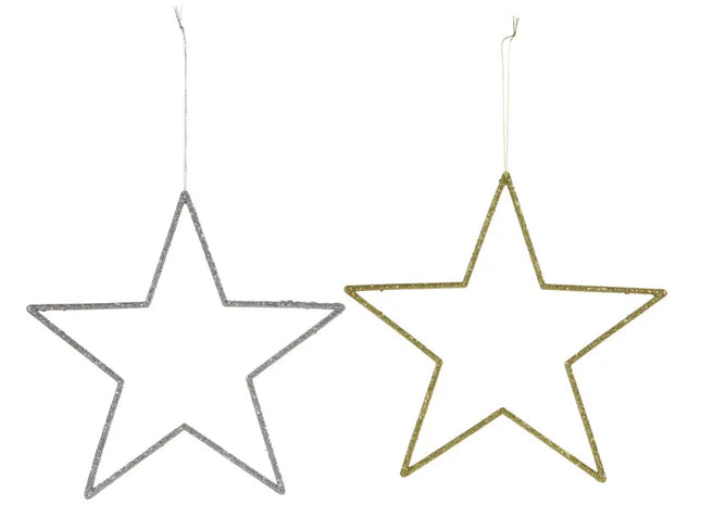 Glitzernder Sternenhänger, 2er-Set, Mittel, Ca. 18 cm Durchmesser - Leuchtende Deko TK Gruppe® Grosshandel 