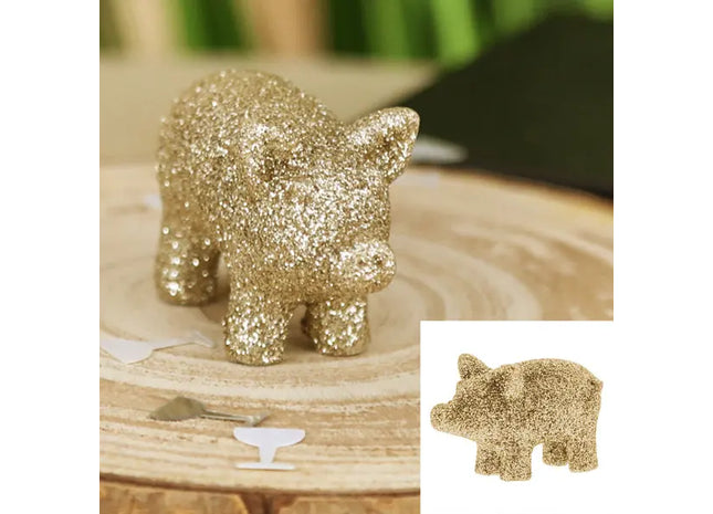 Glitzerndes Glücksschwein in Champagnergold, Ca. 5,5 cm – Perfektes Glücksbringer-Geschenk TK Gruppe® Grosshandel 
