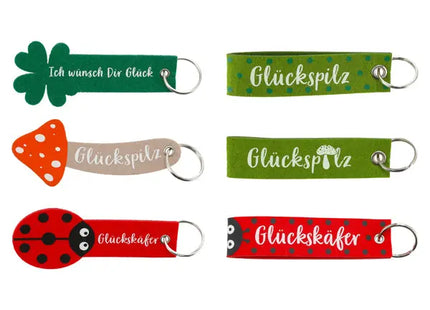 Glücks-Schlüsselbänder aus Filz mit Druck, 6er-Set - Farb TK Gruppe® Grosshandel 
