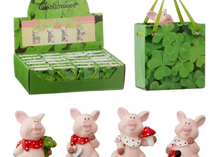 Glücksschwein-Figuren in Geschenktüten, Set aus 4, ca. 4 cm hoch - Perfekte Glücksbringer-Geschenke TK Gruppe® Grosshandel 