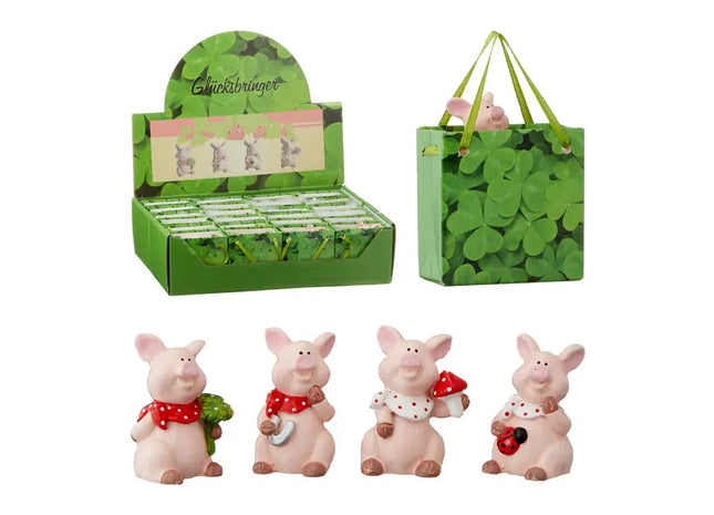 Glücksschwein-Figuren in Geschenktüten, Set aus 4, ca. 4 cm hoch - Perfekte Glücksbringer-Geschenke TK Gruppe® Grosshandel 