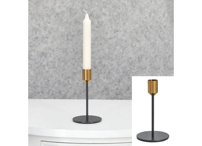 Eleganter Metall-Kerzenständer, Schwarz/Gold, 14 cm Höhe - Dekoratives Beleuchtungselement TK Gruppe® Grosshandel 