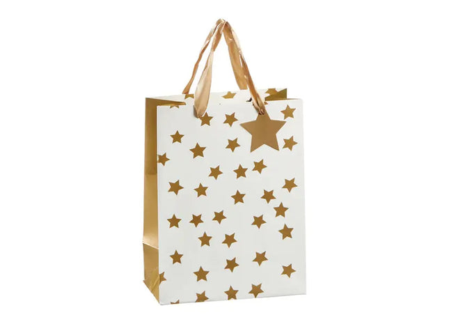 Große Geschenktüte mit Sternen, Weiß/Gold, Höhe 32 cm TK Gruppe® Grosshandel 