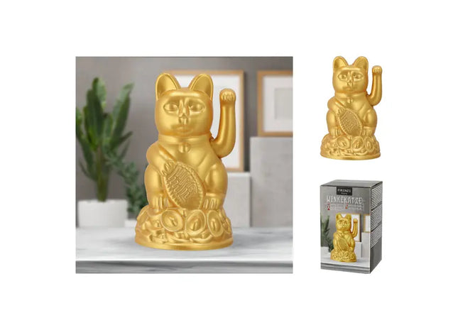 Goldene Glückskatze, 12cm, Winkegeste, Feng Shui Dekor TK Gruppe® Grosshandel 