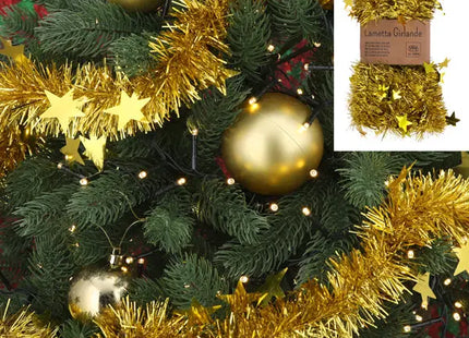 Goldene Lametta Girlande mit Sternen, ca. 6,5x200 cm – Glamouröse Weihnachtsdekoration TK Gruppe® Grosshandel 