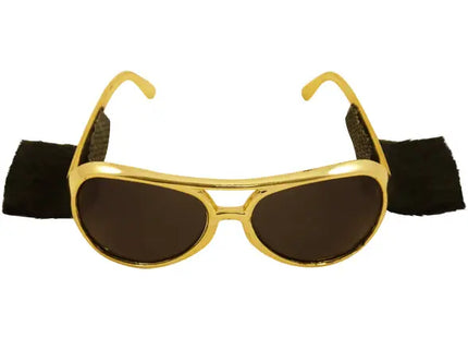 Goldene Rock-N-Roll-Sonnenbrille für den Genuss mit Seitenbärten, Party-Accessoire TK Gruppe® Grosshandel 