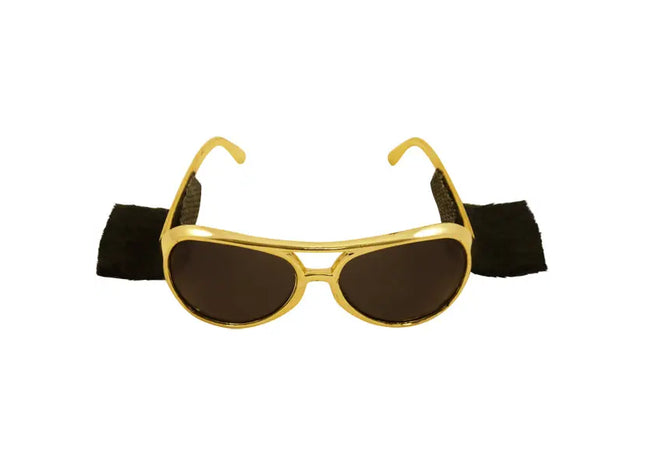 Goldene Rock-N-Roll-Sonnenbrille für den Genuss mit Seitenbärten, Party-Accessoire TK Gruppe® Grosshandel 