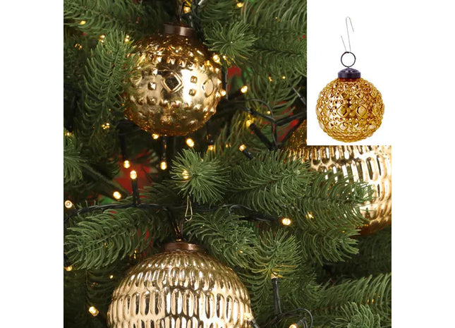 Goldene Weihnachtsbaumkugel Dekoration, kleines Ornament, ca. 8cm Durchmesser - Festliche Verzierung TK Gruppe® Grosshandel 
