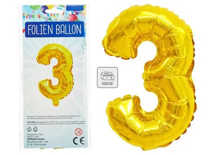 Goldener Folienballon Zahl 3 - 100 cm Höhe, Metallic Glanz, Ideal für Feste TK Gruppe® Grosshandel 