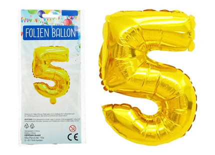 Goldener Folienballon Zahl 5, Großformat 80 cm, Elegante Partydeko TK Gruppe® Grosshandel 
