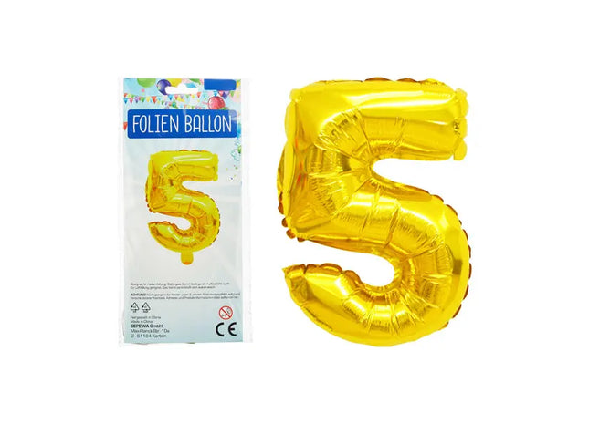 Goldener Folienballon Zahl 5, Großformat 80 cm, Elegante Partydeko TK Gruppe® Grosshandel 