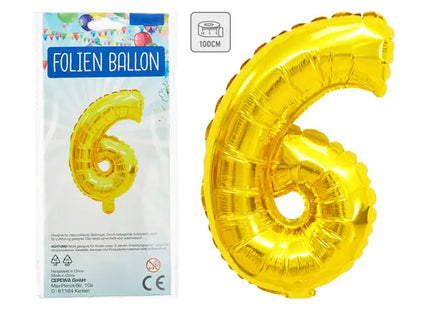 Goldener Folienballon, Zahl 6, Höhe 100 cm – Perfekt für Feierlichkeiten TK Gruppe® Grosshandel 