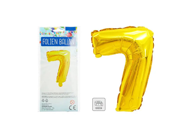 Goldener Folienballon, Zahl 7, Höhe 100 cm – Ideal für besondere Ereignisse TK Gruppe® Grosshandel 