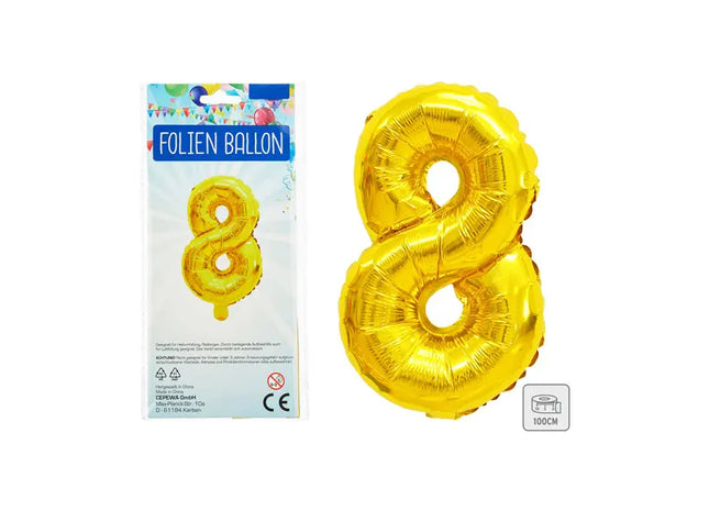 Goldener Folienballon, Zahl 8, Höhe ca. 100 cm – Perfekt für besondere Anlässe TK Gruppe® Grosshandel 