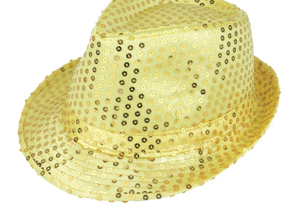 Goldener Gangsterhut mit Pailetten für Erwachsene – glamouröses Kostümzubehör TK Gruppe® Grosshandel 