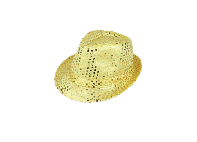 Goldener Gangsterhut mit Pailetten für Erwachsene – glamouröses Kostümzubehör TK Gruppe® Grosshandel 