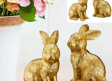 Goldener Hase, 2er Pack, ca. 12cmH - Elegante Osterdekoration TK Gruppe® Grosshandel 