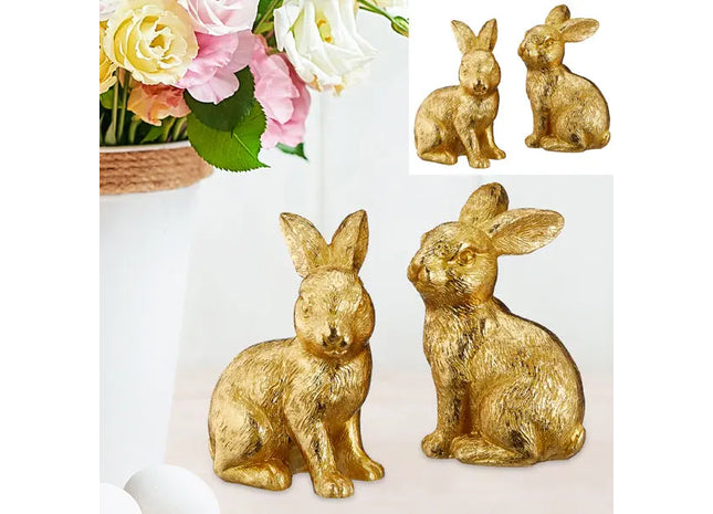 Goldener Hase, 2er Pack, ca. 12cmH - Elegante Osterdekoration TK Gruppe® Grosshandel 
