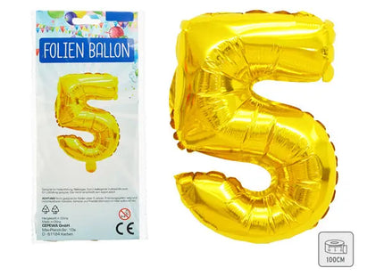 Goldener Nummernballon 5 aus Folie - Großformat 100 cm Höhe für Feste TK Gruppe® Grosshandel 