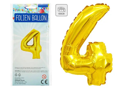 Goldener Riesenballon Zahl 4 - Glänzende Folie, 100 cm, für Feiern TK Gruppe® Grosshandel 