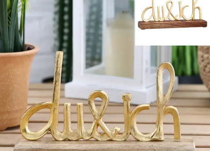 Goldener Schriftzug 'Du & Ich' auf Basis, ca. 15cmH - Elegantes Dekor für liebevolle Räume TK Gruppe® Grosshandel 