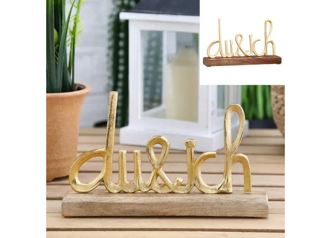 Goldener Schriftzug 'Du & Ich' auf Basis, ca. 15cmH - Elegantes Dekor für liebevolle Räume TK Gruppe® Grosshandel 