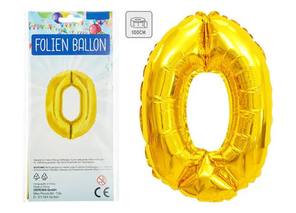 Goldener Zahlenballon 0 - Glänzende Folie, 100 cm, Ideal für Feierdekorationen TK Gruppe® Grosshandel 