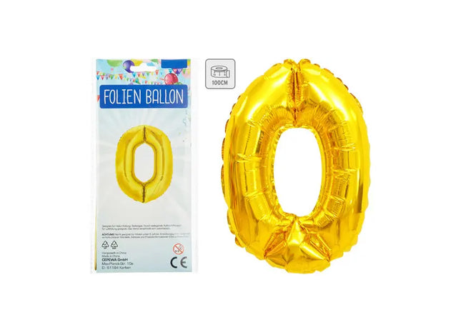 Goldener Zahlenballon 0 - Glänzende Folie, 100 cm, Ideal für Feierdekorationen TK Gruppe® Grosshandel 