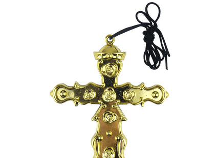 Goldenes Kreuz Anhänger 16cm - Inklusive 74cm Kordel, elegante Halskette TK Gruppe® Grosshandel 