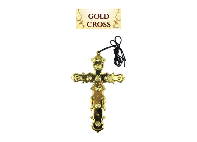Goldenes Kreuz Anhänger 16cm - Inklusive 74cm Kordel, elegante Halskette TK Gruppe® Grosshandel 