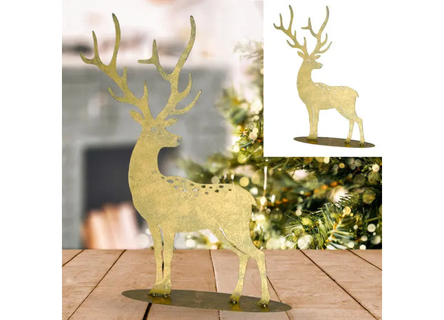 Goldenes Mittelgroßes Rentier auf Standfuß, Dekofigur, ca. 32x43cm - Festlicher Schmuck TK Gruppe® Grosshandel 